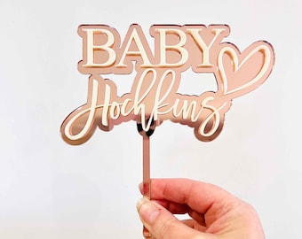 Double Layered Personalized Baby Shower Cake Topper - Custom Name and Heart Shape by Little Dance