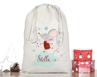 Personalised Christmas Mouse Santa Sack, Christmas Sack, Stocking, Xmas, Personalised Child Christmas Sack, Christmas Gift, Christmas Bag