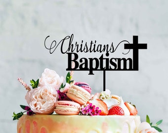 Custom Baptism Cake Topper With Name - Personalised Baptism Cake Decoration With Crucifix - Laser Cut Acrylic Baptismal Supplies Australia