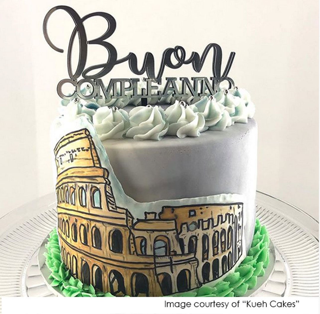Glitter Buon Compleanno Kuchendekoration – Goldener Tortenaufsatz Auf Italienisch