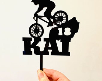 Mountainbike taarttopper | Mountainbiken | Gepersonaliseerd met naam en leeftijd Taarttopper |  Aangepast | Lasergesneden acryl in Australië