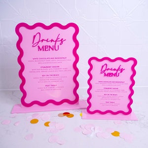 Signalétique de menu de boissons à bordure ondulée - enseigne de bar de mariage en acrylique personnalisée