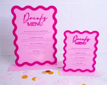 Wavy Border Drinks Menu Signage - Personalized Acrylic Wedding Bar Sign