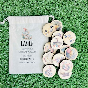 Easter themed Wooden Memory Game - Make a Match Wood Matching Memory Game - Montessori & Waldorf Inspired - Natural Play - Wood Puzzle