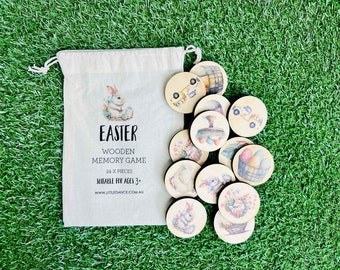 Easter themed Wooden Memory Game - Make a Match Wood Matching Memory Game - Montessori & Waldorf Inspired - Natural Play - Wood Puzzle