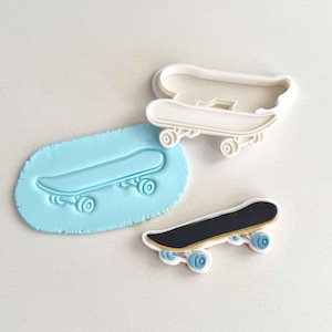 Skateboard Cookie Stamp and Cutter Set – Skater Fondant Debosser – Gift