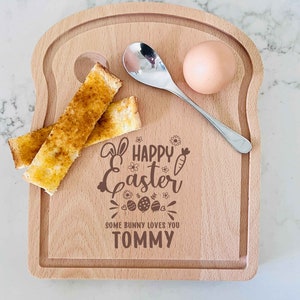 Vrolijk Pasen - Some Bunny Loves You - Gepersonaliseerde Eierplanken voor ontbijt - Toastvormig bord, Dippy Eggs Board, Googy Egg Board, Paascadeau