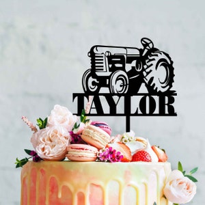 Vintage Tractor Cake Topper - Vintage Farm Tractor with Name & Age | Cake Topper | Farm | Tractor