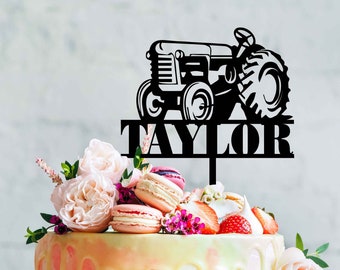 Vintage Traktor Tortenstecker - Vintage Traktor mit Name & Alter | Cake Topper | Bauernhof | Traktor