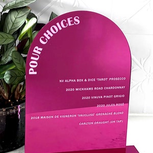 Drinks Menu Signage - Printed Drinks Menu "Pour Choices", Modern Arch Drinks Menu, Wedding Table Signs