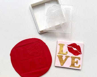 Sello y cortador de galletas cuadrado LOVE – Relieve – 70 x 70 mm