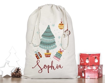 Personalised Christmas Tree Santa Sack, Christmas Sack, Stocking, Xmas, Personalised Child Christmas Sack, Christmas Gift, Christmas Bag