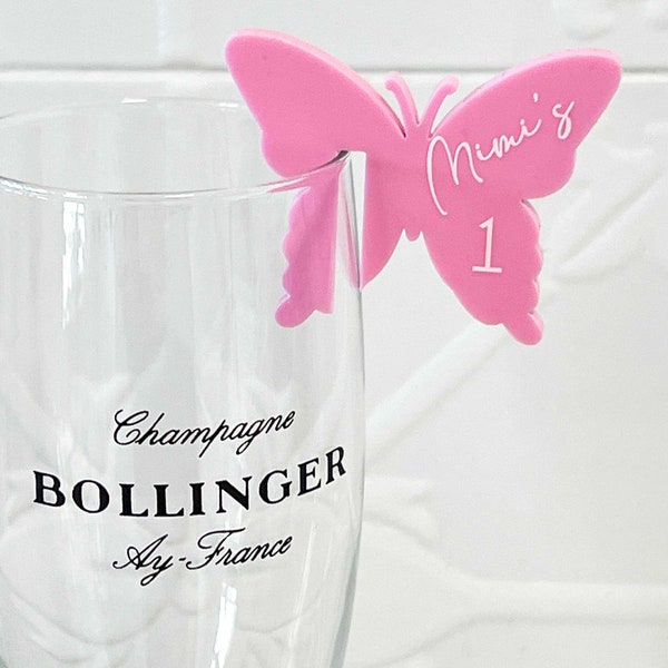 Personalised Butterfly-Shaped Drink Tags – Acrylic or Bamboo, Ideal for Weddings, Renewals, 1st Birthdays, Special Events