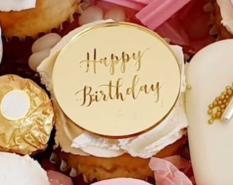 Happy Birthday Cake Charms | Favor Tags | Engraved Gift Tags | Gift Tags | Acrylic Cake Discs | Bonbonniere Tag - (Round Circle x 12)