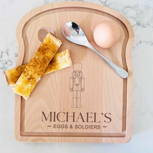 Eggs & Soldiers gepersonaliseerd ontbijteierbakje - bord in de vorm van toast, bord dippy eieren, ei, gekookte eieren, cadeau-ideeën, kerstcadeau