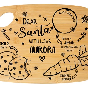 Vassoio per dolcetti di Babbo Natale personalizzato, vassoio per snack di Babbo Natale, piatto della vigilia di Natale, snack di Babbo Natale, vassoio per latte e biscotti, tagliere per dolcetti di Babbo Natale - Monocromatico