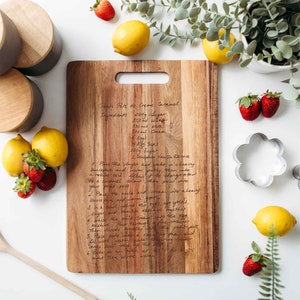 Hand Written Recipe Engraved Acacia Chopping Board, Recipe Cutting Board, Personalised Serving Board, Handwritten recipe cutting board
