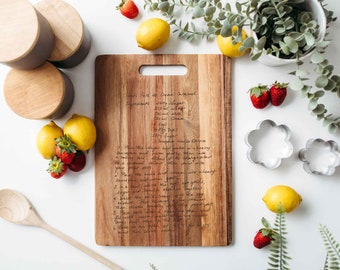 Hand Written Recipe Engraved Acacia Chopping Board, Recipe Cutting Board, Personalised Serving Board, Handwritten recipe cutting board