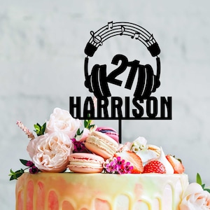 Music headphones, Personalised cake topper with Headphones and custom name and age. Unique cake topper ideas for music lovers birthdays!