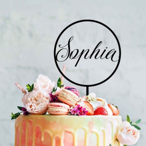 Custom Name in Round Circle Cake Topper - Personalised Cake Decoration Made to Order - Birthday Cake Topper - Australian Made