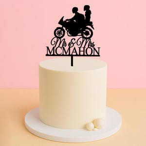 Motorcycle Wedding Cake Topper – Mr & Mrs with Surname for Biker Couple
