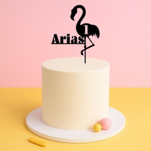 Flamingo Name & Age Cake Topper – Tropical Party Birthday Decoration