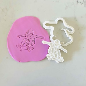 Skater Boy Cookie Stamp and Cutter Set – Skateboard Fondant Debosser – Gift