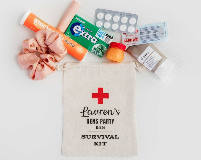 Personalised Hens Party Survival Kit UV Printed Calico Bag - Multiple Designs