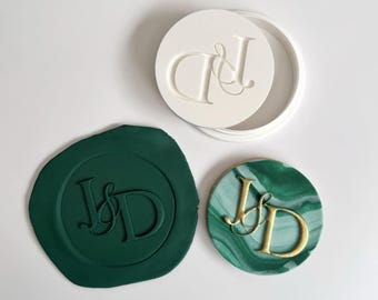 Sello de galleta de boda con dos iniciales: sello de fondant con monograma personalizado