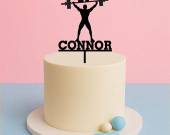Weight Lifter Gift Cake Topper – Custom Gym Theme with Name & Age