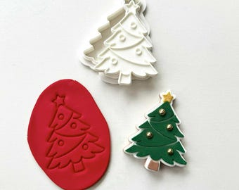 Sello y cortador de galletas con forma de árbol de Navidad – Grabado en relieve – 90 x 70 mm