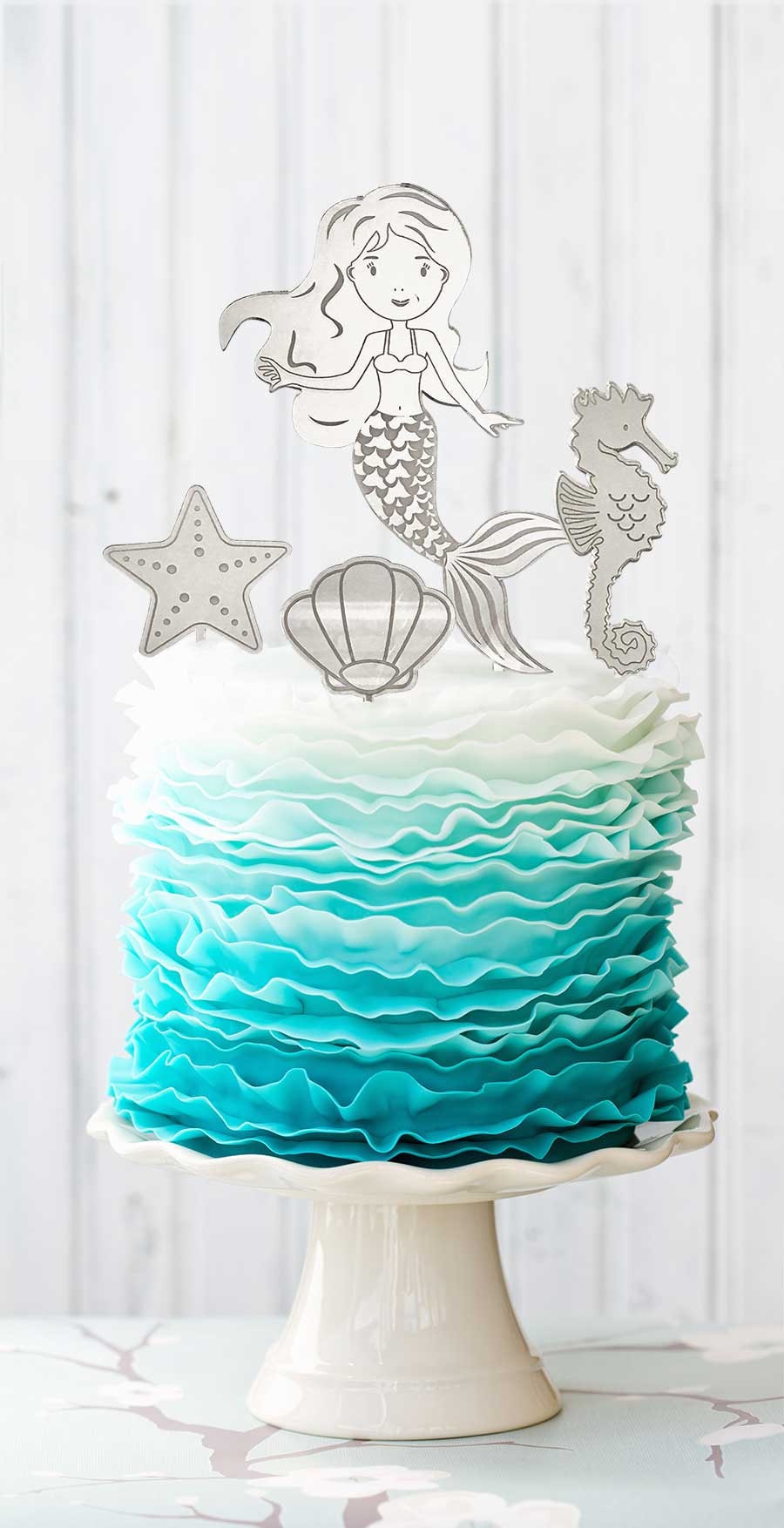 JeVenis Decorazione Per Torta Sirena - Set Di 19 Pezzi In Plastica Dorata Con Code Di Pesce, Stelle Marine, Conchiglie E Alghe - 4