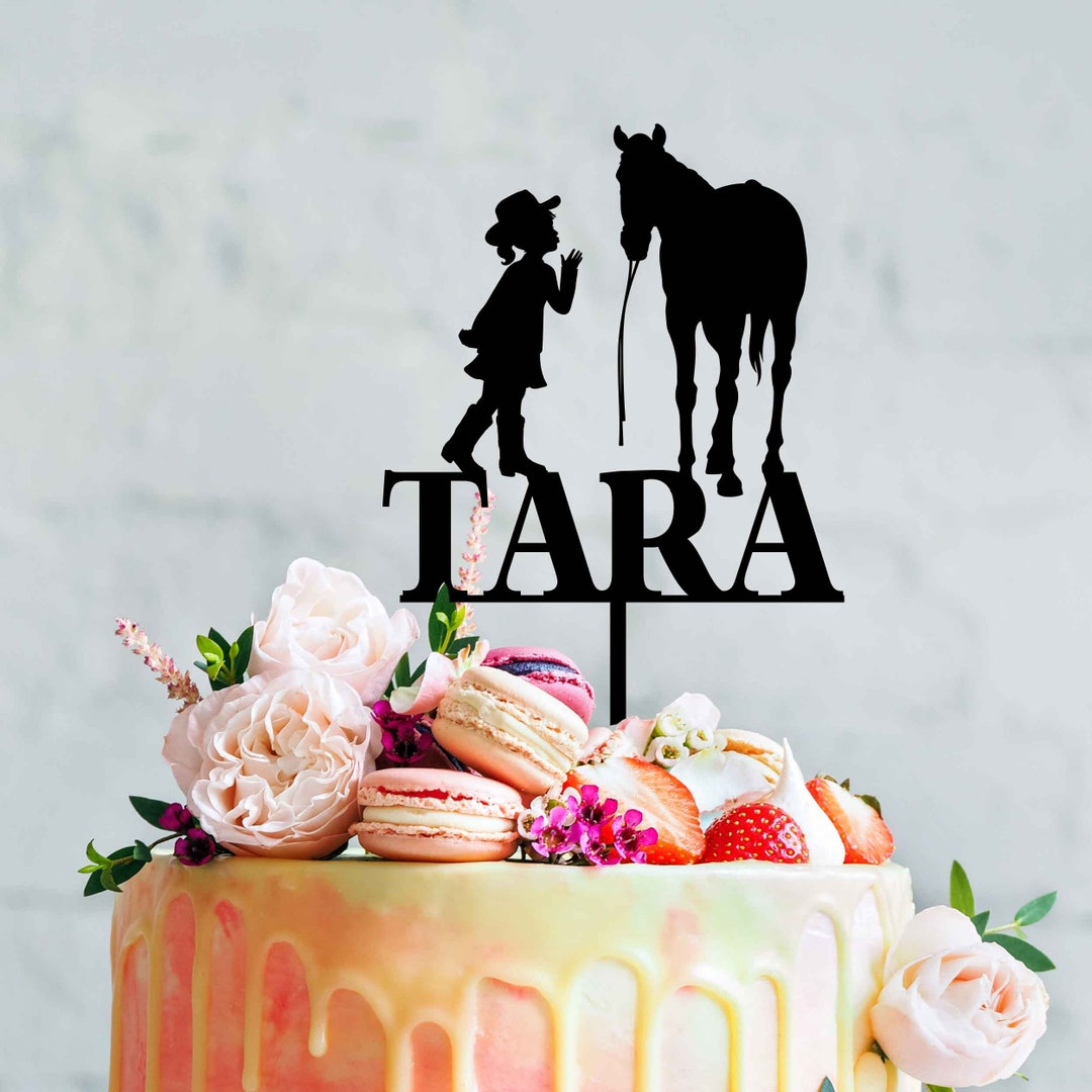 Horse Theme Birthday Cake Topper Name & Girl With Horse Equestrian or
