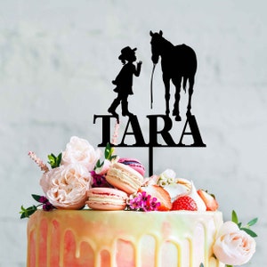 Decorazione per torta di compleanno a tema cavallo - Nome e ragazza con cavallo - Decorazione per torta di compleanno per cavalieri o cavalieri