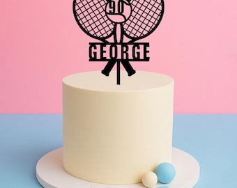 Personalisierter Tennis-Kuchentopper - Benutzerdefinierte Schläger, Name & Alter für Geburtstagskuchen zum Thema Sport
