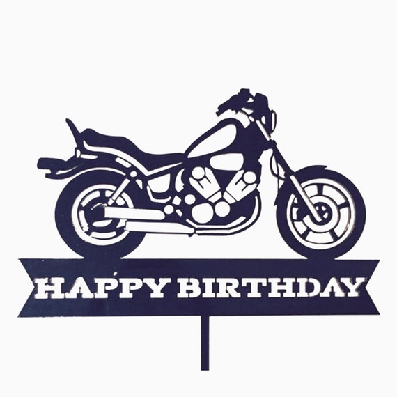 Harley Inspired Happy Birthday Motorbike Cake Topper Happy Etsy