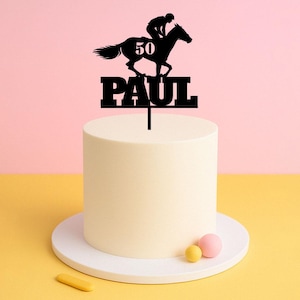 Race Horse & Jockey Cake Topper – Custom Name and Age, Racing Birthday Gift