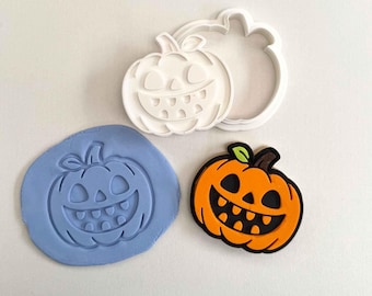 Sello y cortador de galletas de calabaza de Halloween / Herramienta para relieve de fondant de Jack-o'-Lantern