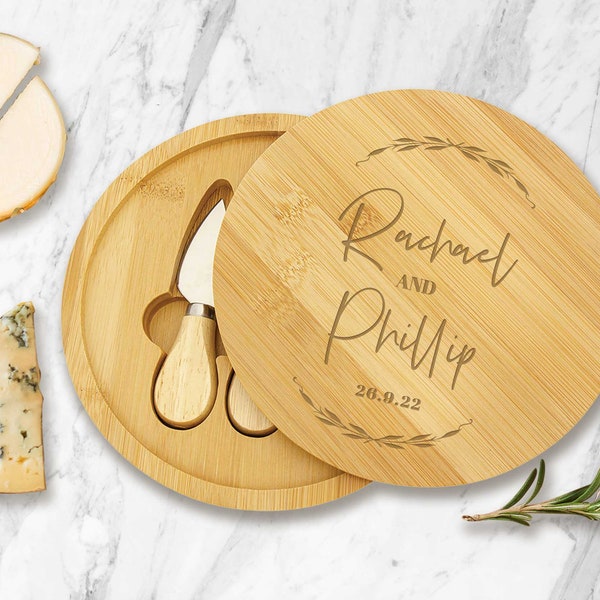 Personalised "Couples Names" Engraved Bamboo cheese board set, Cheese Platter with Knives, Custom Cheese Board Set, Personalised Gift