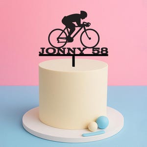 Tortendeko Radfahrer, Tortenstecker Name & Alter individuell, Radsport-Geburtstagsdekoration