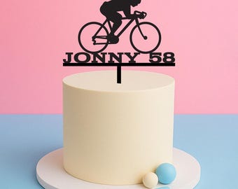 Cyclist Cake Topper – Custom Name & Age – Male Cycling Birthday Decoration