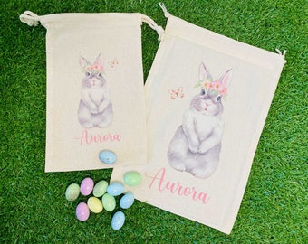 Beau sac calicot imprimé lapin de Pâques personnalisé, parfait pour la chasse aux œufs de Pâques, sac cadeau de Pâques, sac cadeau lapin de Pâques
