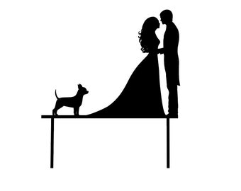 Bride Groom and Dog Custom Wedding Cake Topper - "Couple with Chihuahua Dog" Wedding Cake Decoration Topper Laser Cut in Melbourne Australia