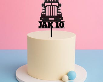 Truck Birthday Cake Topper – Custom Name & Age Acrylic Topper for Kids