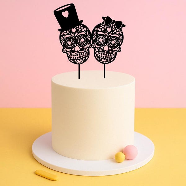 Day of the Dead Sugar Skulls Cake Topper – Calavera Bride & Groom Wedding Topper