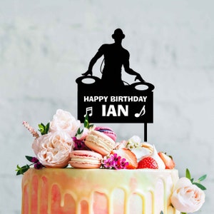 Adorno para tarta de cumpleaños de DJ disc jockey personalizado, DJ, disc jockey, música, adorno para tarta de DJ personalizado