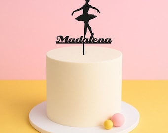 Adorno de tarta personalizado de bailarina: decoración de tarta de ballet con nombre personalizado