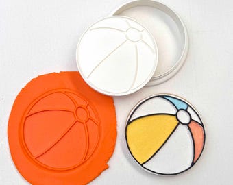 Juego de sellos y cortadores de galletas con forma de pelota de playa – Herramienta para fondant con temática de verano – Redondo de 80 mm