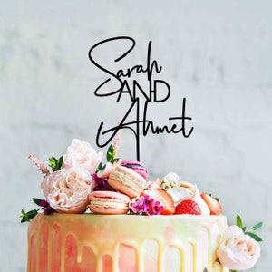 Personalised Wedding Cake Topper - Two Names Modern Font Custom Wedding Cake Decoration - Engagement Cake Topper - Gold Mirror Silver Mirror