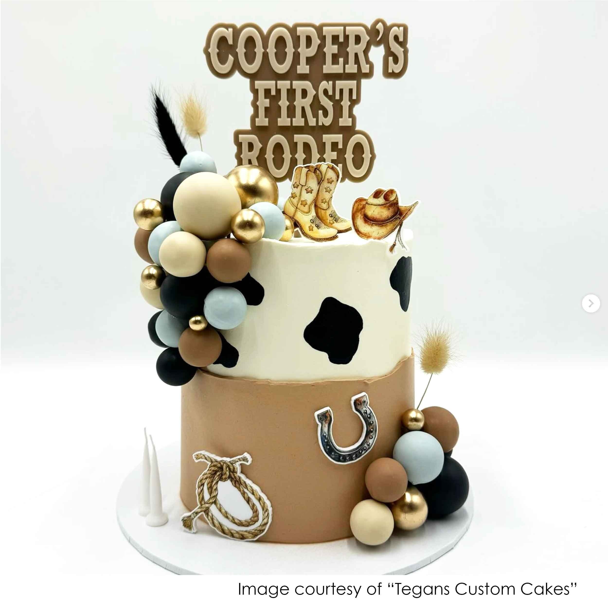 Wooden 'My First Rodeo' Cake Topper - Western Cowboy/Cowgirl 1st Birthday Decor